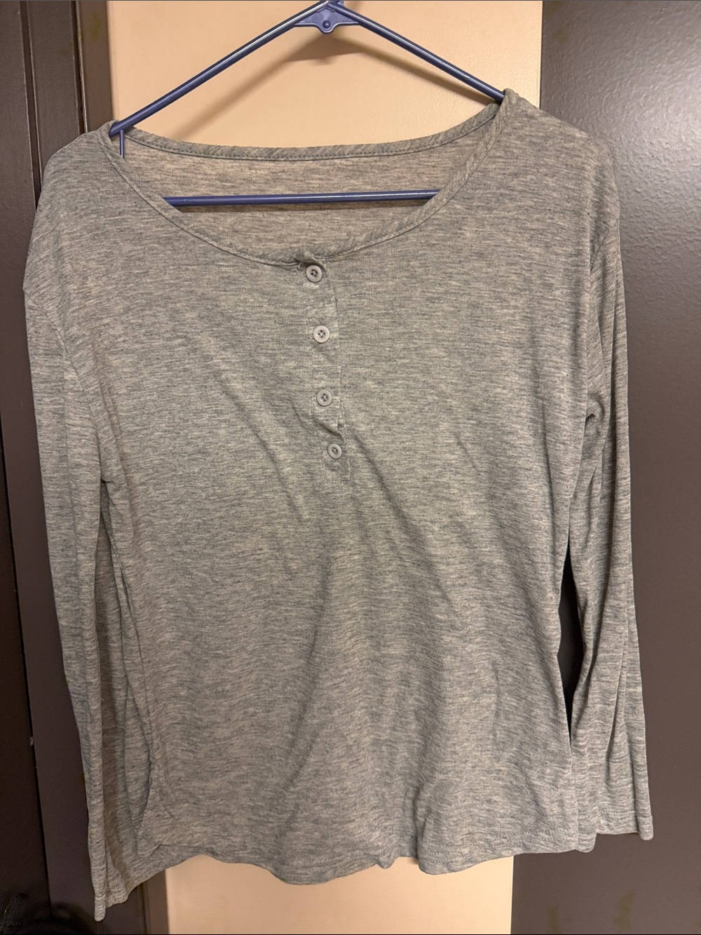 Women's Heather Gray Long-Sleeve Henley Top